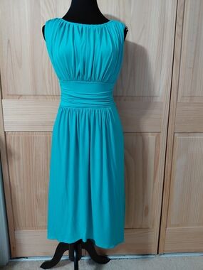 Aa Studio Teal Sleeveless Ruched Waist Midi Dress